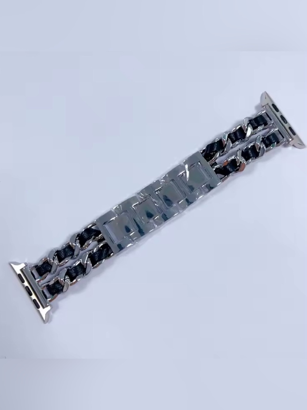 New Silver and Black Chain-Link Leather band for Apple Watch 38-49mm